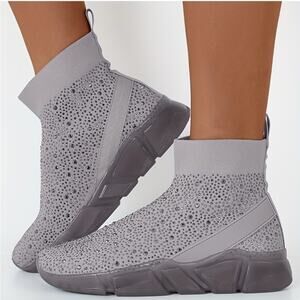 Rhinestone stretch high top sock sneakers